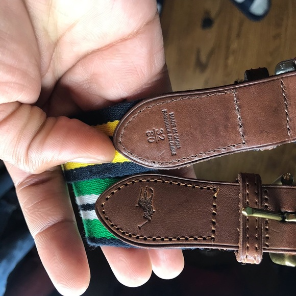 Polo Ralph Lauren Pin Stripe / Leather Belts - Picture 1 of 4
